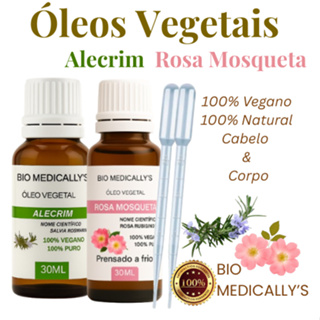 Óleos Vegetais Rosa Mosqueta + Alecrim 2X30ml + Pipeta Dosadora (4PEÇAS) em Oferta na Shopee