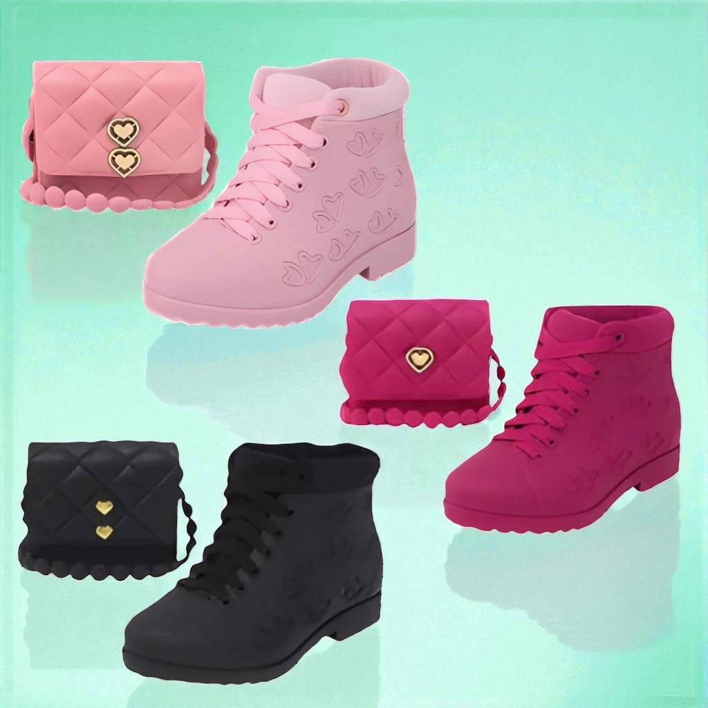 Conjunto Infantil Bota + Bolsinha Coração Feminino | Material Confortável E Impermeável PromoSP
