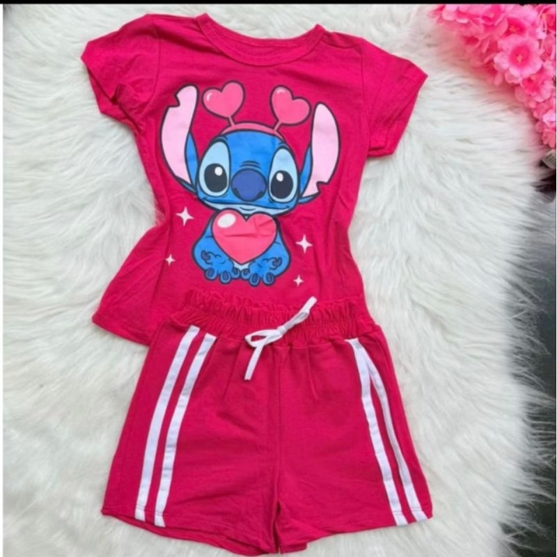 Conjunto Infantil Feminino Menina Stitch Personagem Blusa Estampada + Shorts Confortável Moda menina Infantil