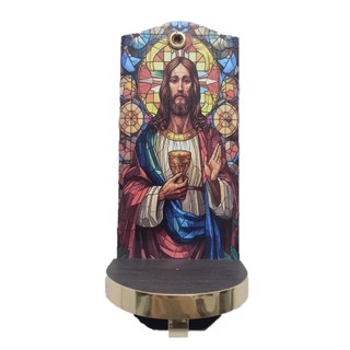 Oratório Capela Parede Porta Imagem Vitral Jesus Cristo 44cm