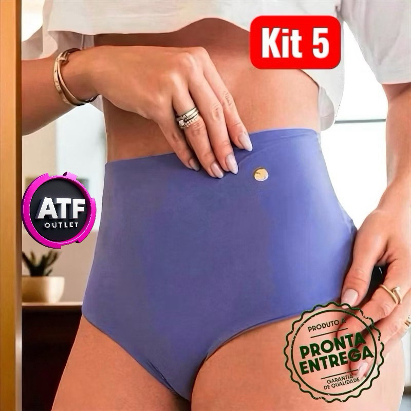 Kit 05 Calcinhas Femininas Toda Dupla Poliamida – Cós Alto Duplo | Fio Duplo + Modelo Normal em Oferta na Shopee