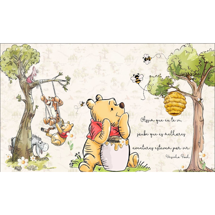 PAINEL DE FESTA RETANGULAR 2,20MX1,60 OU NA MEDIDA DESEJADA EM TECIDO SUBLIMADO URSINHO POOH!! em Oferta na Shopee