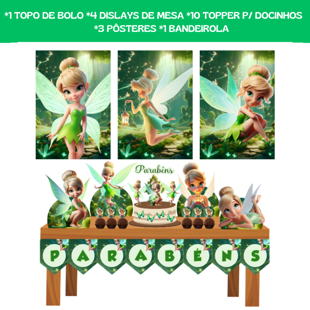 Kit Festa Em Casa - Sininho - Tinker Bell - Só Um Bolinho em Oferta na Shopee