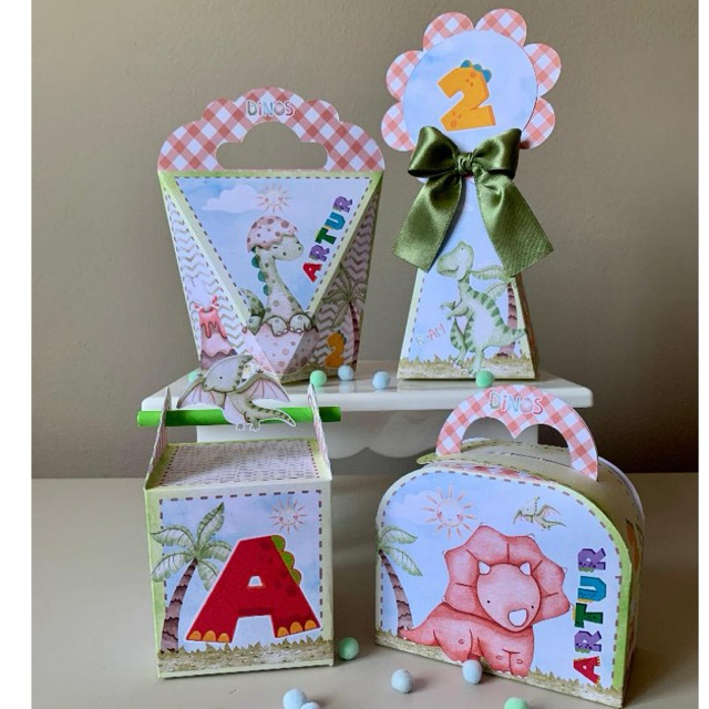 Personalizados Pegue e Monte Dino Baby | kit caixas | Personalizado | Aniversário | Lembrancinhas| Dinossauros Aquarela
