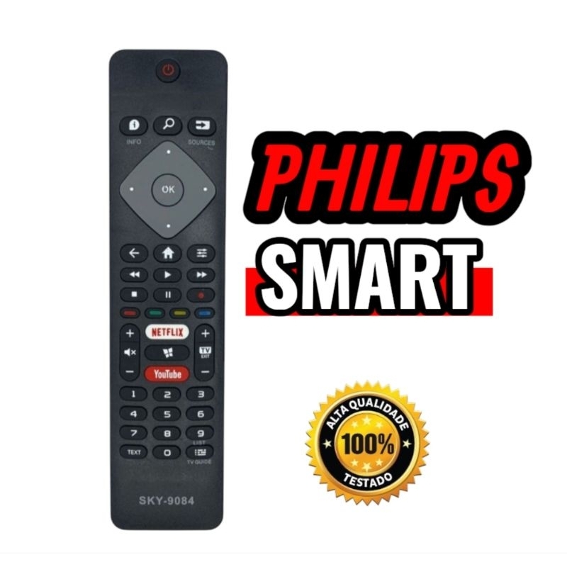 Controle Remoto Compatível TV Philips Smart 4K 45 50 Polegadas FBG-9084
