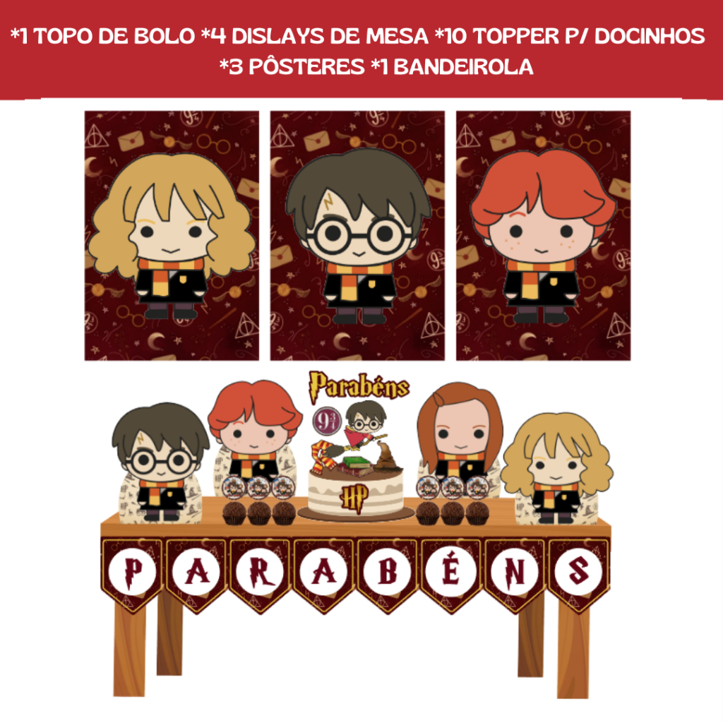 Kit Festa em Casa - Harry Potter Cute - Só um Bolinho - Mesversário em Oferta na Shopee