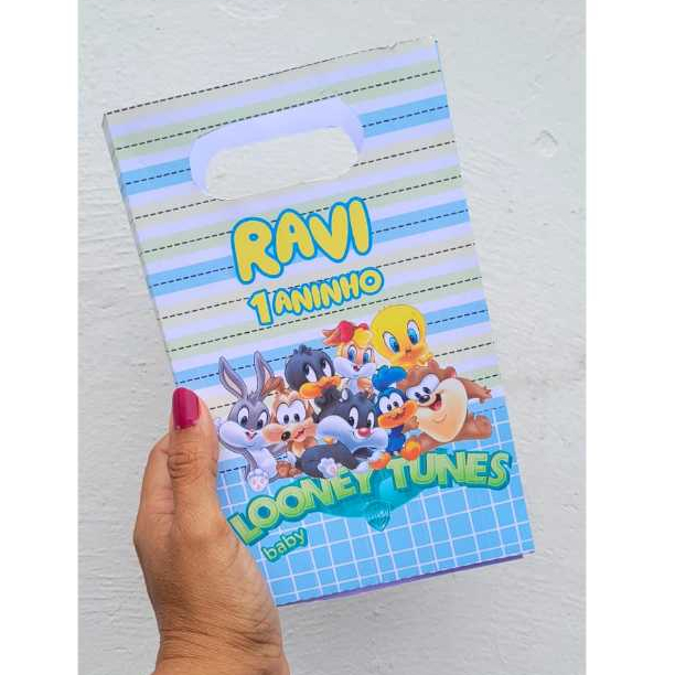 Sacolinhas surpresa Looney caixinhas Tunes baby sacola lembrancinhas aniversário PEGUE E MONTE