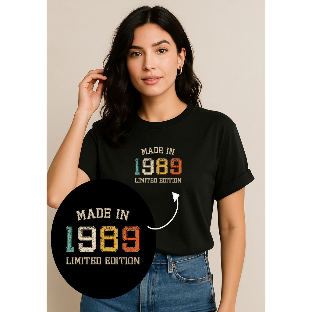 Camiseta Básica T-Shirt Tendência Viral Blusa Dia a Dia e Treinos Estampa Vintage Retrô 1989 Ano em Oferta na Shopee