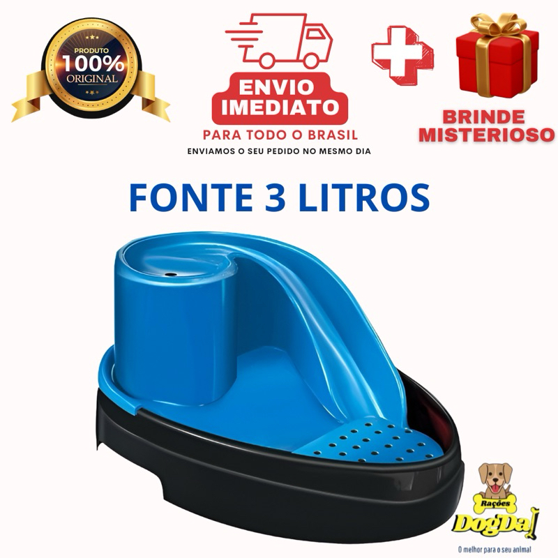 Fonte Bebedouro Mec Pet Tobo Raia Pet Black/azul Bivolt Cor Azul 110V/220V. ( 3 litros ) em Oferta na Shopee