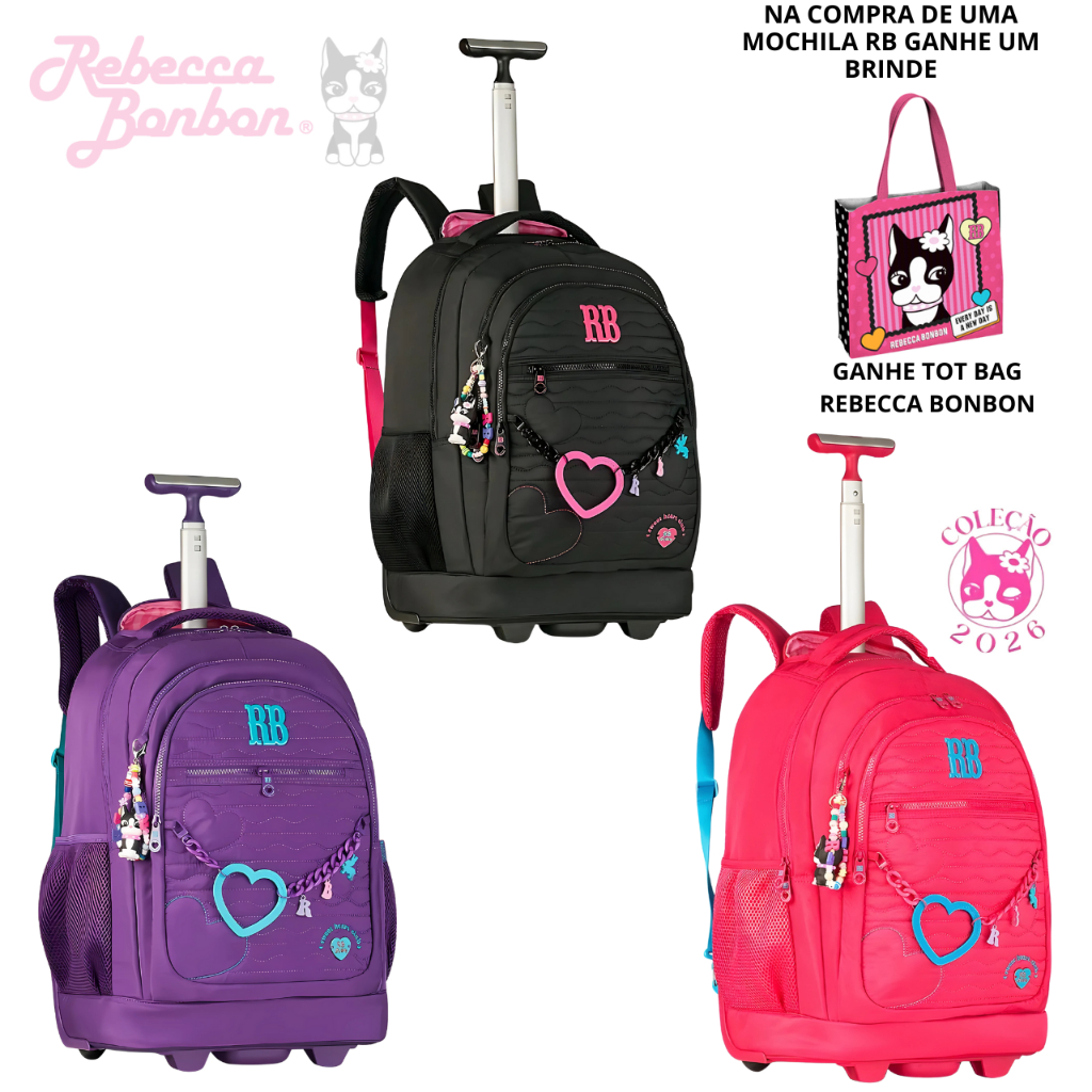 Mochila de rodinhas Rebecca Bonbon Heart Beats 19 2026