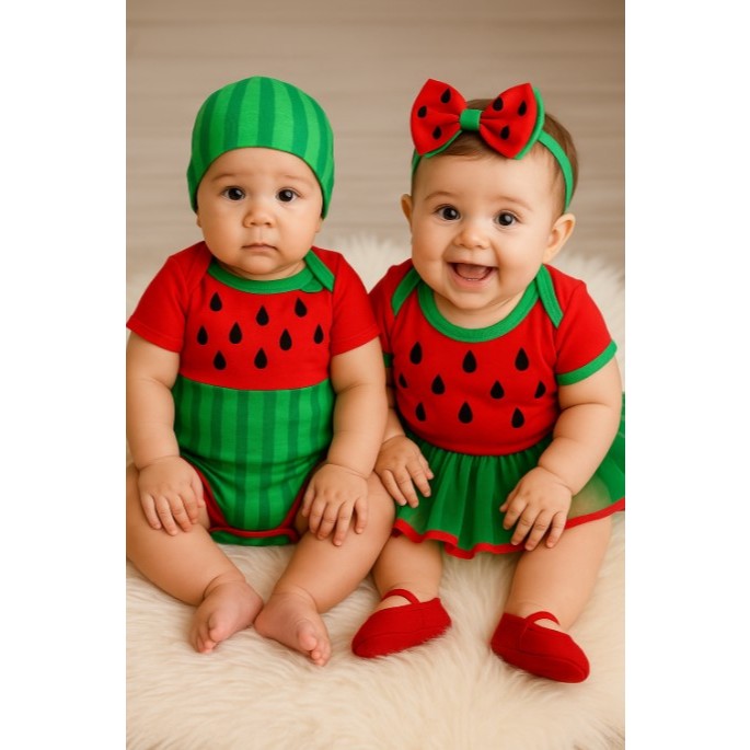 Body melancia Touca Melancia Menina saia e laço/ Menino Mesversario Temático em Oferta na Shopee