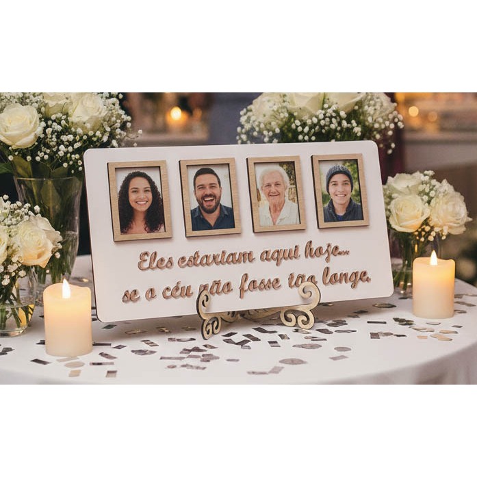 Placa Cerimonial Porta Retrato 4 Fotos Decoração Homenagem em mdf em Oferta na Shopee