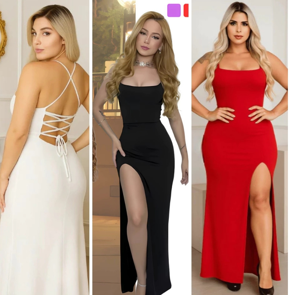 Vestido LONGO FEMENINO elegante com costas nuas trançadas Fenda Lateral Empina Bumbum Colado Novo