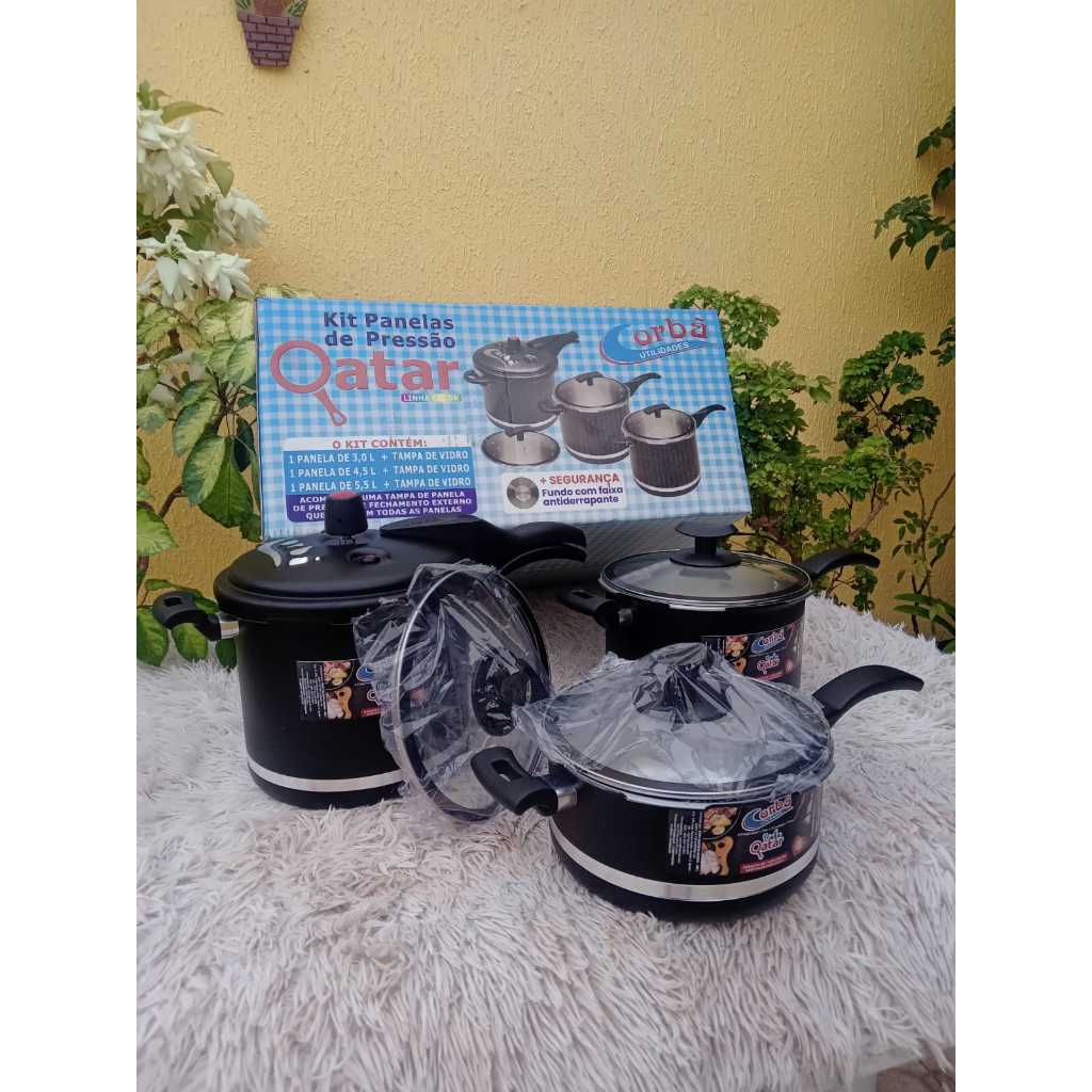 KIT PANELA PRESSÃO 3 EM 1 ,O MAIS NOVO LANÇAMENTO DO MERCADO, FECHAMENTO EXTERNO, COM TAMPA DE VIDRO.