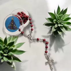 Terço Perfumado Madeira Nossa Senhora Aparecida c caixa 49cm
