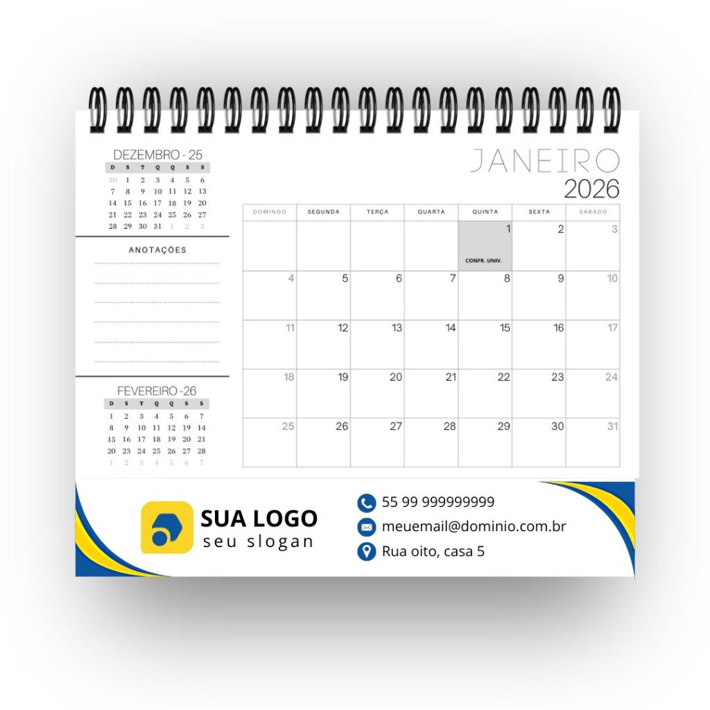 Calendário 2026 De Mesa Com Base Personalizada - 300 Und.