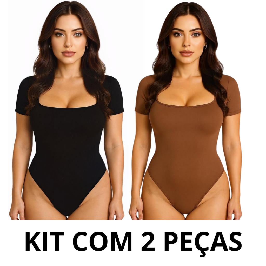 Kit 2 Bodys Feminino Suplex Decote Quadrado Forro Duplo Básica Alça Larga Tendencia Elegante Casual Verão 2025