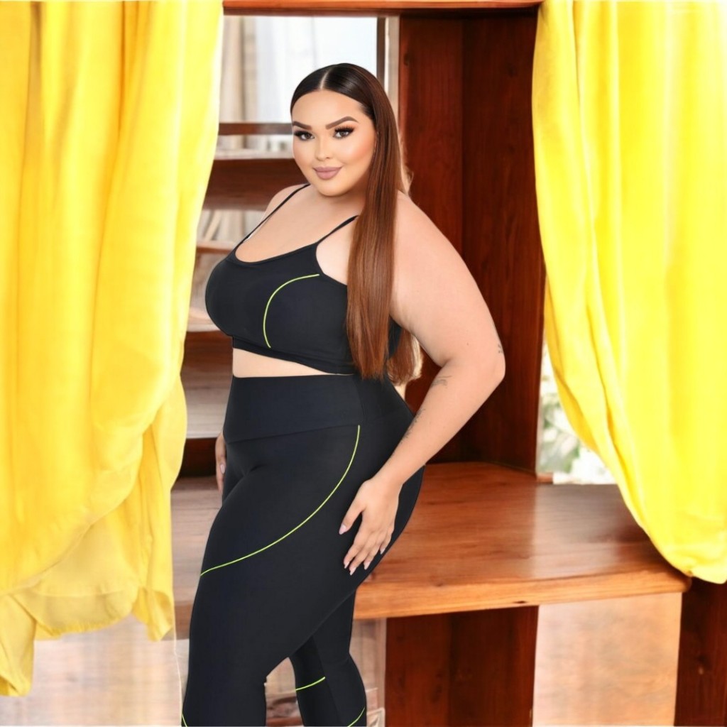 Conjunto Academia Plus Size Top E Calça Legging Cintura Alta JG CAPRICHO