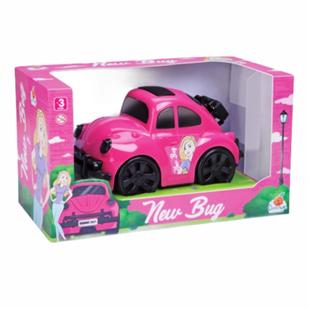 Carrinho Fusca Rosa 20cm Orange Toys – Brinquedo Infantil para Menina Com Malinha no Bagageiro