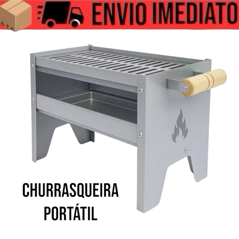 Churrasqueira Galvanizada Pequena Compacta Portátil Carvão Camping Mini Campeira Móvel em Oferta na Shopee