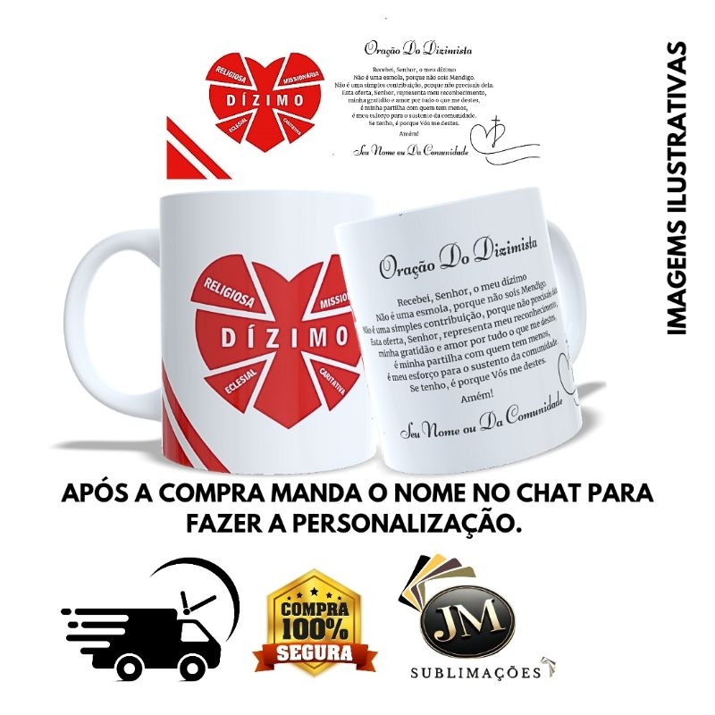 Caneca Personalizada Oração do Dizimista – Cerâmica 325ml – Nome da Comunidade ou Seu Nome