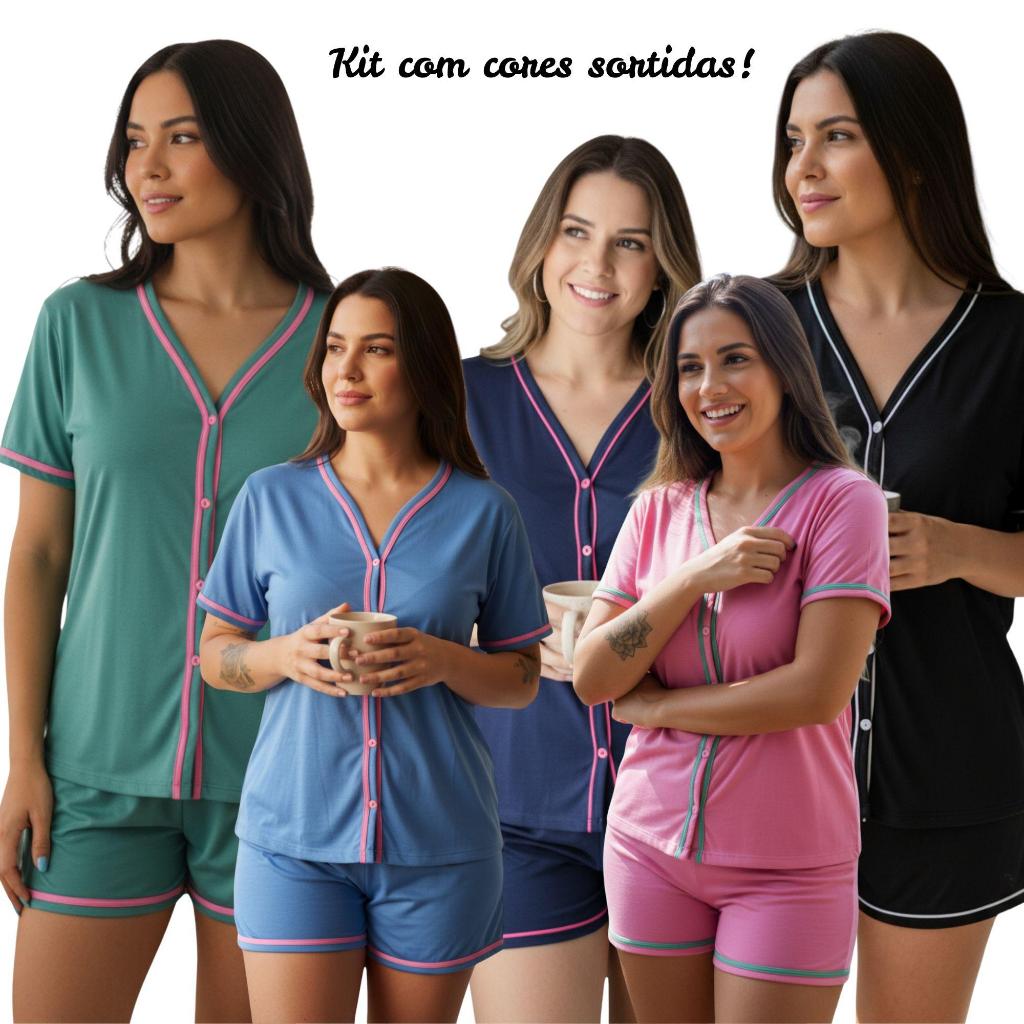 Kit com 3 Pijamas Baby Doll Amamentação Americano Cirúrgico com botões em Malha Cores Sortidas em Oferta na Shopee