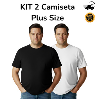 Kit 2 Camiseta Plus Size Masculina 100% Algodão em Oferta na Shopee