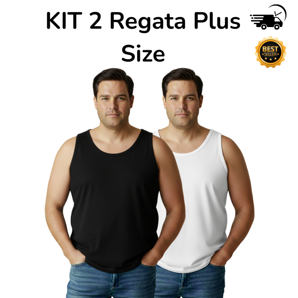 Kit 2 Regata Plus Size Masculina 100% Algodão em Oferta na Shopee