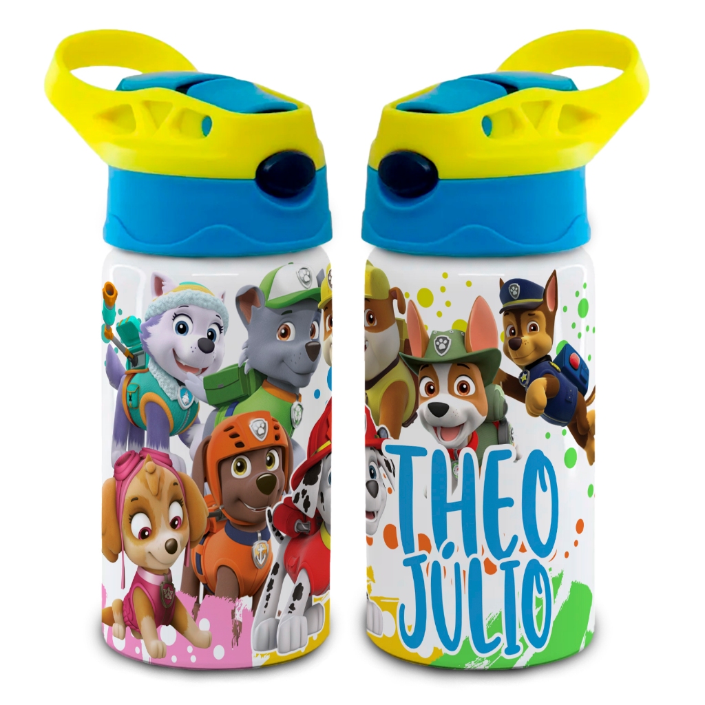 SQUEEZE GARRAFA PATRULHA CANINA PERSONALIZADO COM NOME LANCHEIRA PRESENTE 500ML EXCELENTE QUALIDADE em Oferta na Shopee