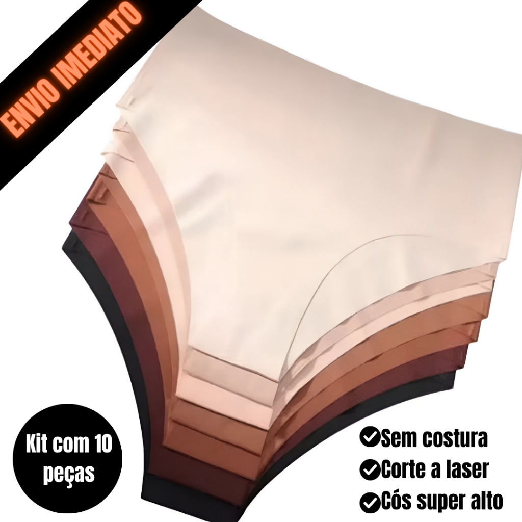 Kit 10 Calcinhas Cintura Alta Cós Alto Confortável Sem Costura