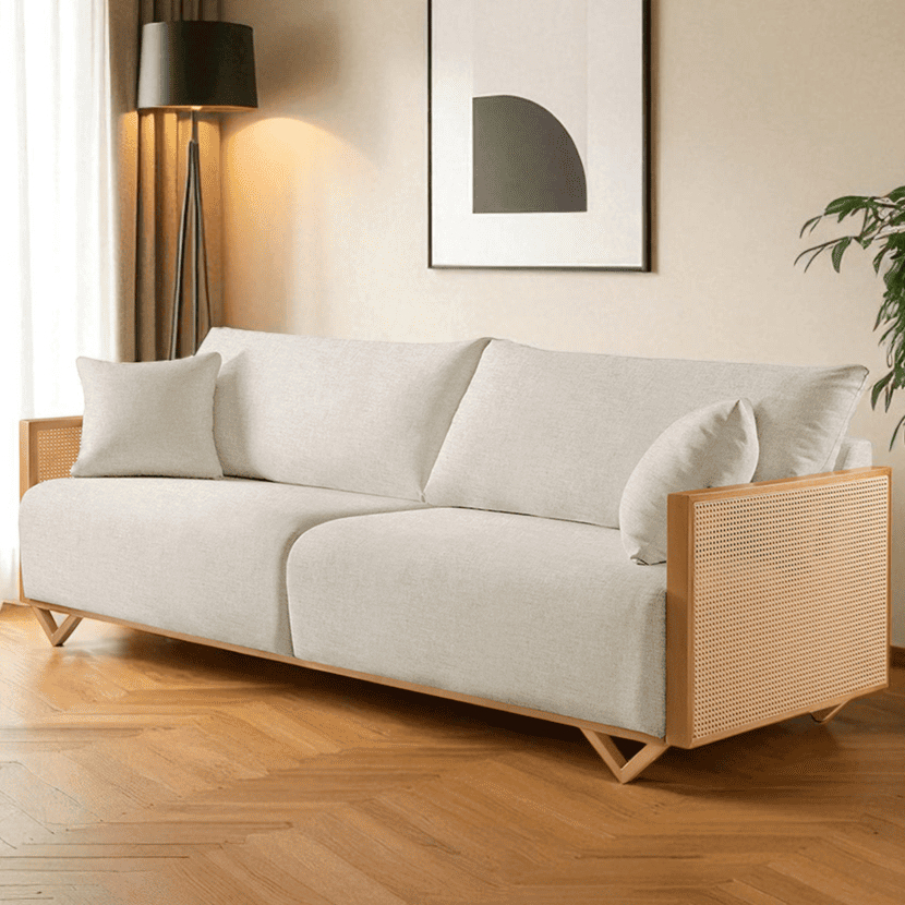Imagem Sofá Arthur Luxo 1,70m 2/3 Lugares Madeira Maciça Palha Rattan Castellar Móbile