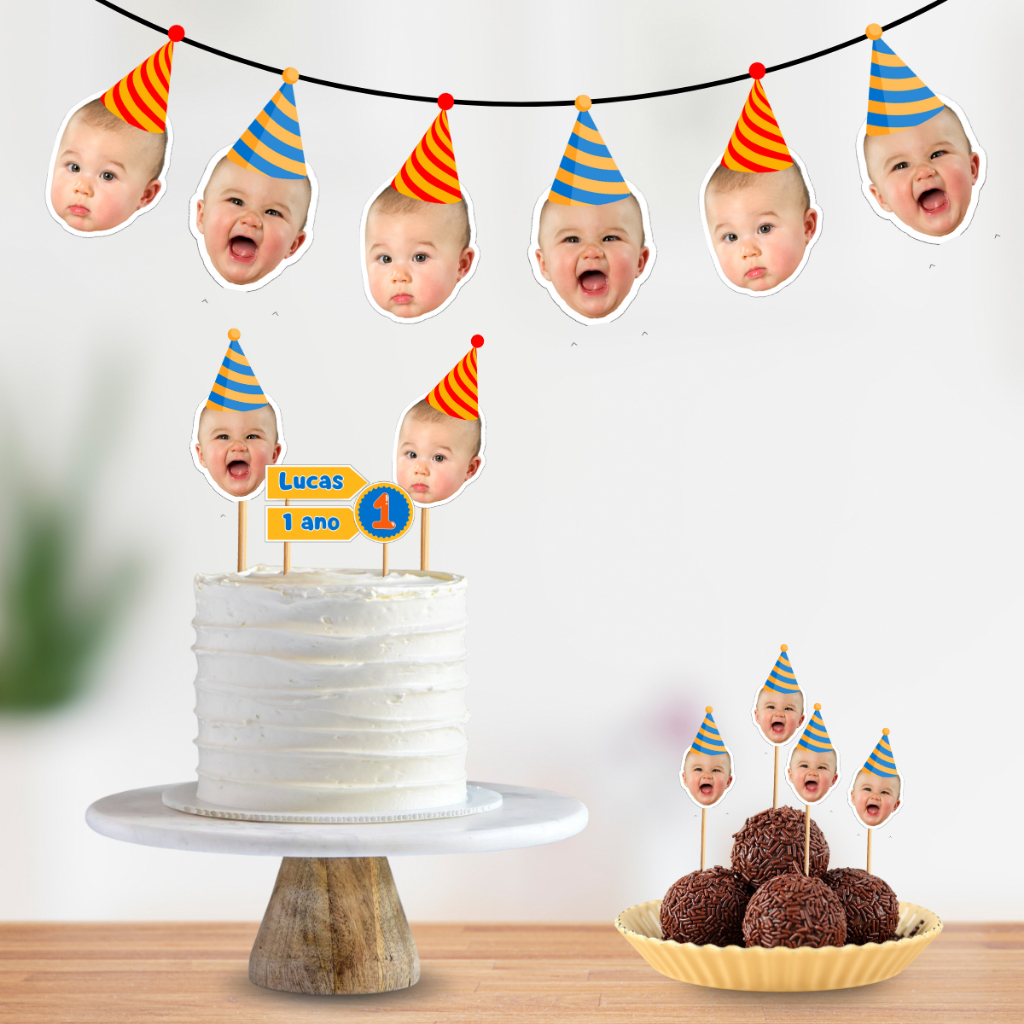 Kit Festa De Aniversario Só Um Bolinho Rostinho Personalizado Com Foto E Chapeuzinho