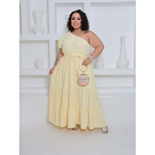 vestido longo nula manga Alicia candy cores plus size em Oferta na Shopee