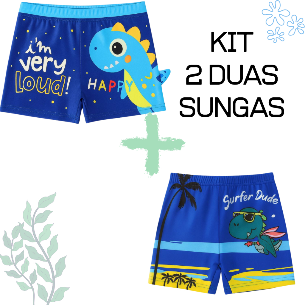 Kit 2 Sungas Infantil Forrada de Menino Praia, Piscina e Natação Confortável com Regulagem Resistente Estampada em Oferta na Shopee