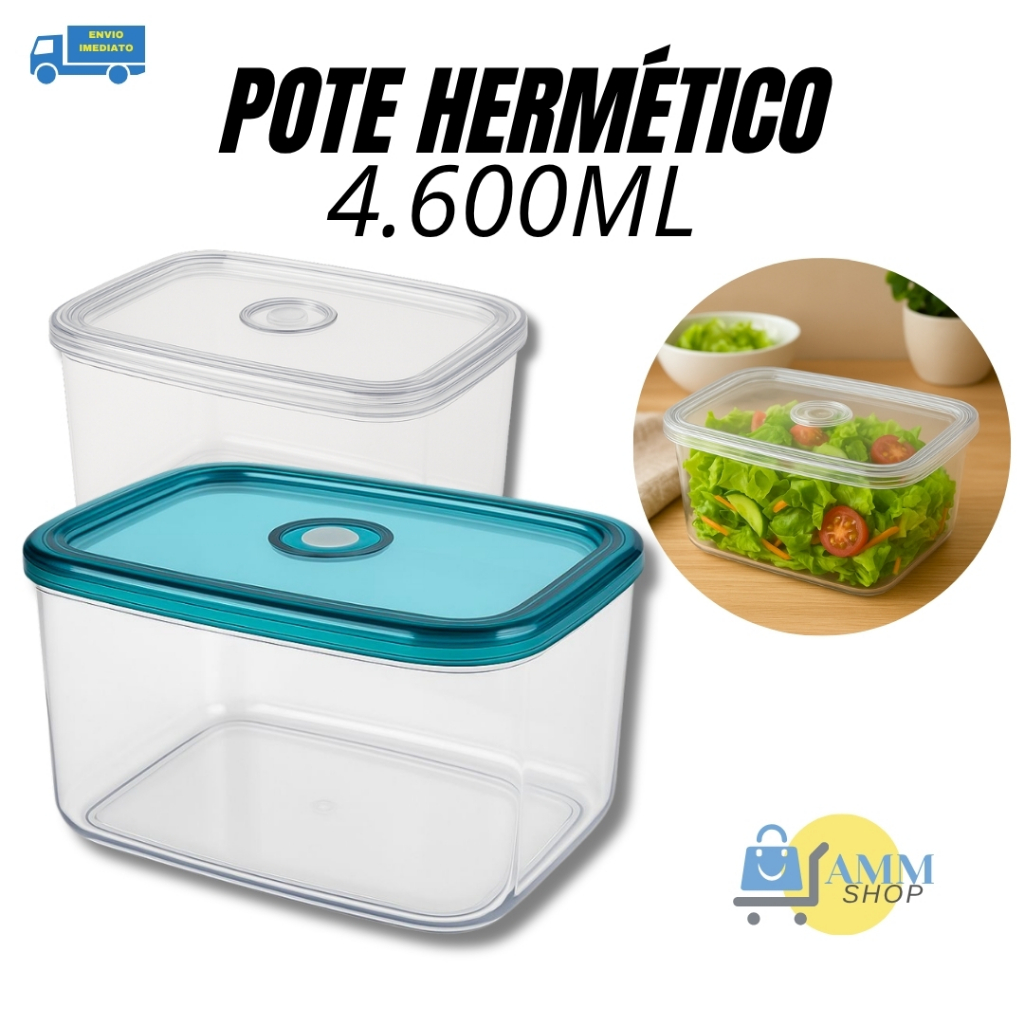 Pote Hermético 4,6 Litros Porta Mantimentos Para Arroz Salada Empilhavel Botão De Sucção Resistente
