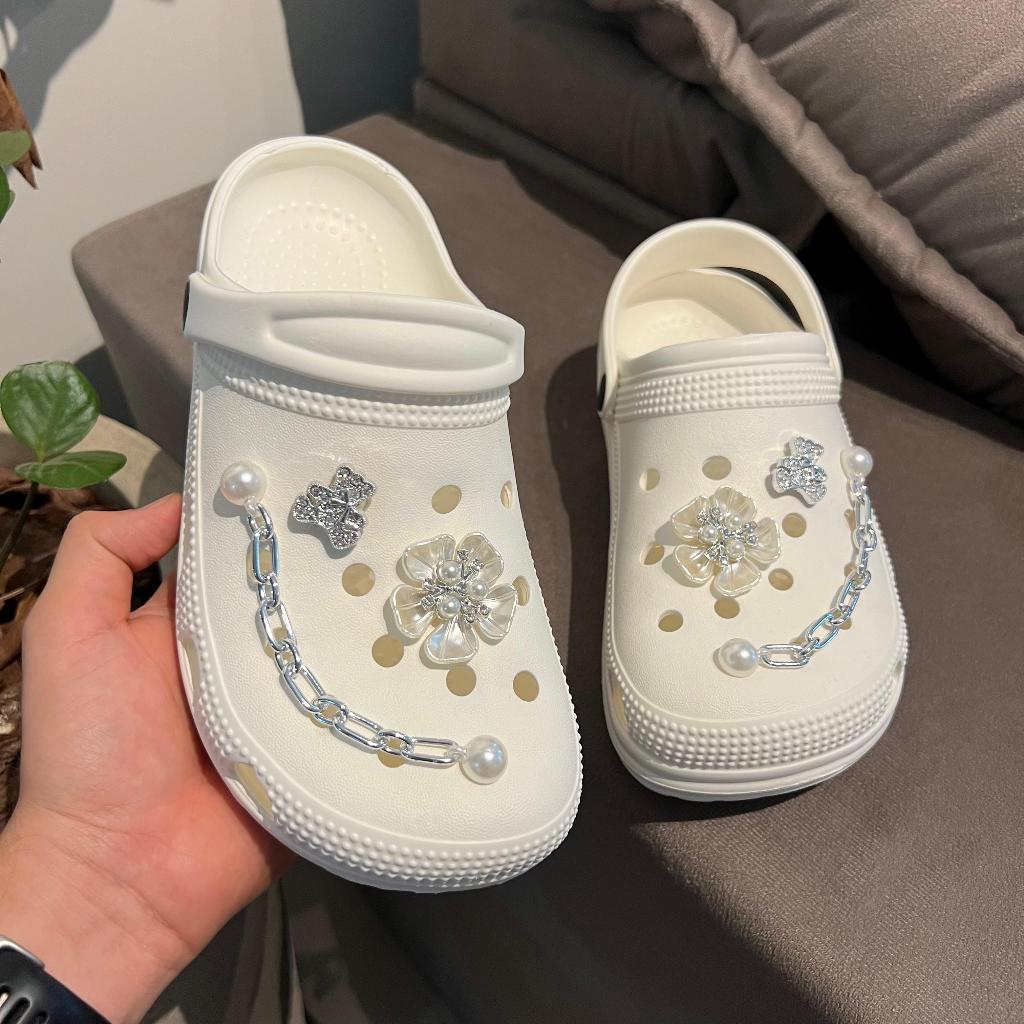 Sandália Babuche de Luxo com Enfeites Prateados Corrente Laçamento em Oferta na Shopee