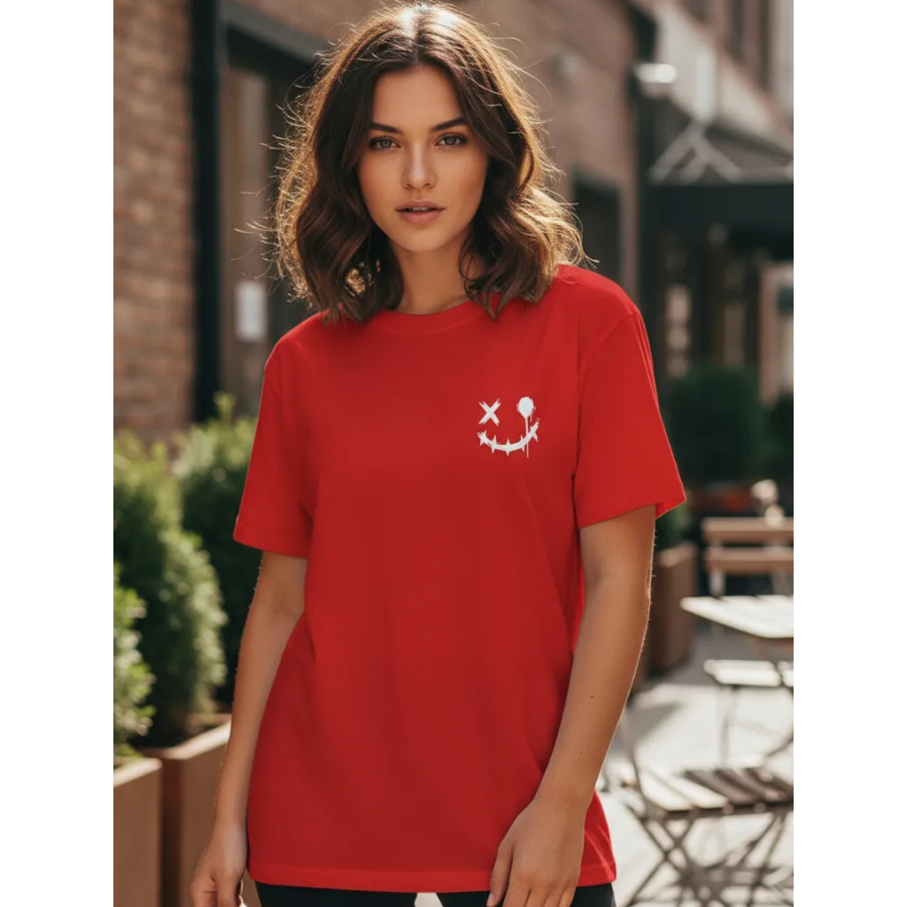 Camiseta Feminina Oversized Streetwear Estilo Rua Academia Sorriso 100% Algodão Lançamento Premium
