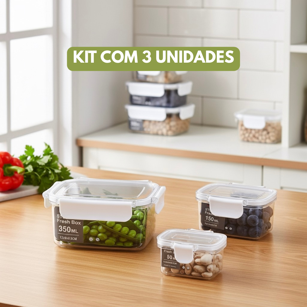 Conjunto 3 Potes Herméticos P M e G para Armazenar Alimentos Kit potes de mantimentos