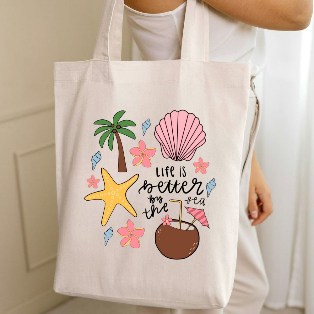 Bolsa Ecobag Ecologica "Life Is Better" - 100% algodão em Oferta na Shopee
