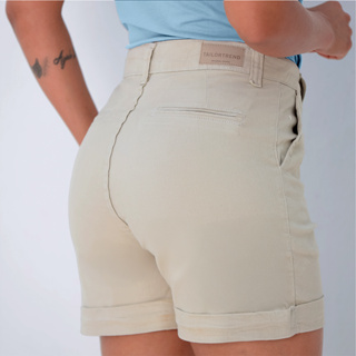 Short Feminino Sarja Alfaiataria Lycra com Bolso Faca e Embutido Barra Dobrada Cintura Alta Premium em Oferta na Shopee