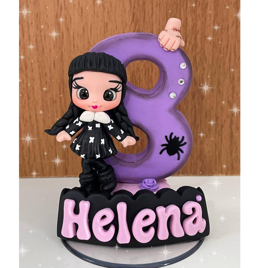 Vela Aniversário Biscuit / Topo de Bolo/ Decoração Festa tema Wandinha em Oferta na Shopee