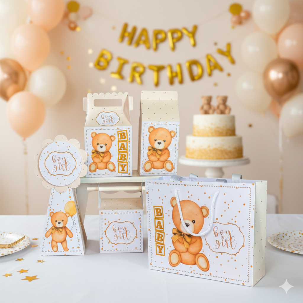Kit Festa Chá Revelação Ursinho (PEGUE E MONTE) Lembrancinhas  Aniversário  Caixinha