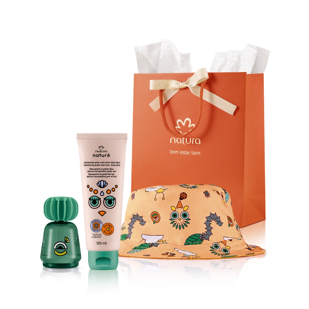 Presente Natura Naturé Diversão de Verão com Acessório, colônia, hidratante pós sol e chapéu