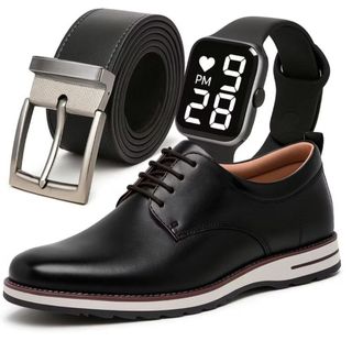 Sapato Social Masculino Oxford Ingles Elegante de Couro Premium e Solado Costurado Super Leve Top + Relógio e Carteira
