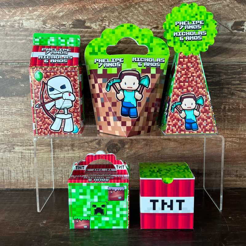Minecraft - Kit Festa Personalizada - Caixinhas Personalizadas (PAPEL FOTOGRÁFICO 180G) - lembrancinha aniversário