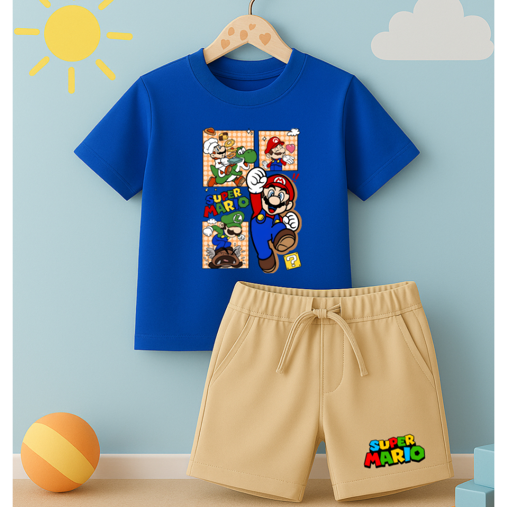 Conjunto Infantil Camiseta e Short Moletinho Super Mario Broos Desenho Personagens Estampado — imagem 2 de 2