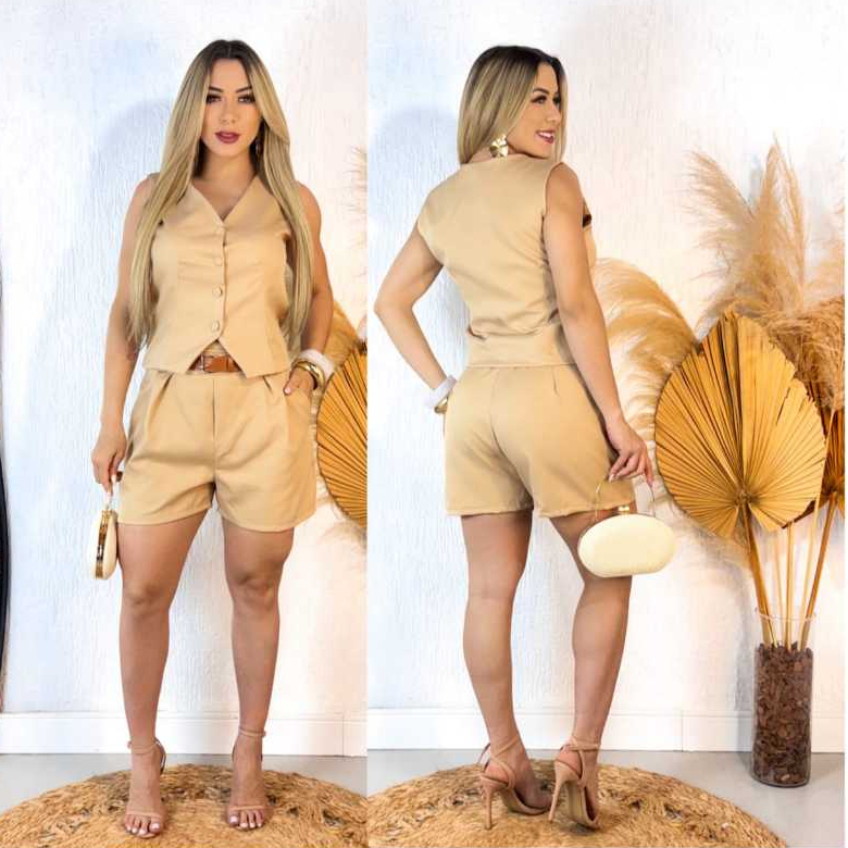 CONJUNTO FEMENINO ;COLETE e CHORT  TECIDO ALFAIATARIA