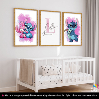 Quadro Decorativo Lilo Stitch ideal para decoração quarto baby *NOME PERSONALIZADO* em Oferta na Shopee