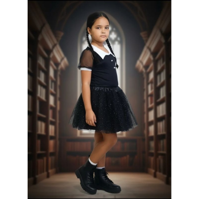 Fantasia Vandinha Wandinha c/Peruca infantil 2 a 12 anos