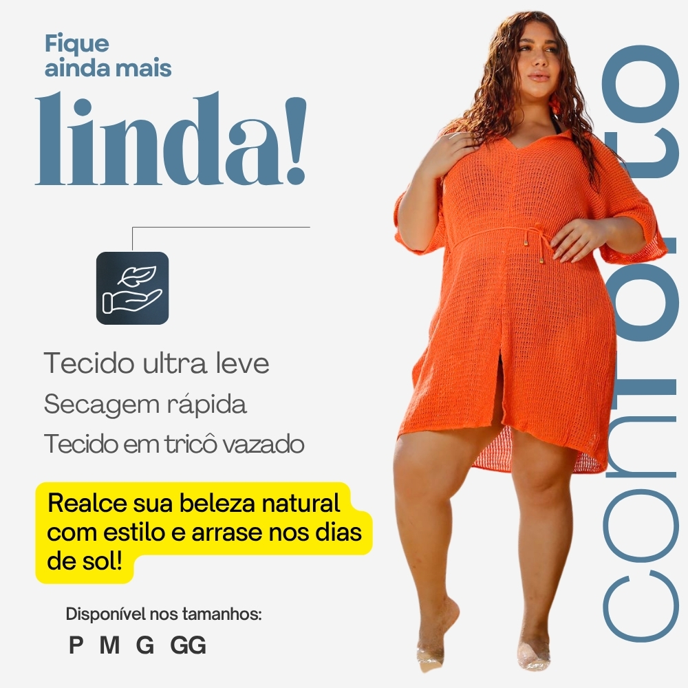 Saída de Praia Plus Size de Tricô Com Cordão de Ajuste Elegante